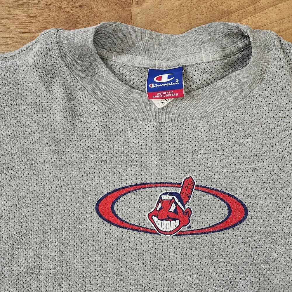 VTG MLB Cleveland Indians Perforated T-Shirt Cotton Blend Grey Size XL Baggy - Picture 5 of 7